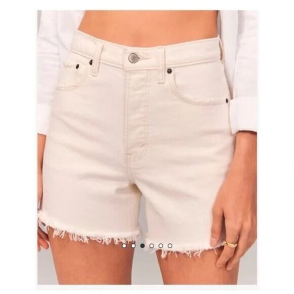 NWT ABERCROMBIE & FITCH The Dad Short High Rise 22 Cream Ivory White - Picture 2 of 8